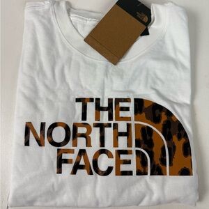 The North Face Leopard Print Logo Graphic Long Sleeve Crew Neck NWT New